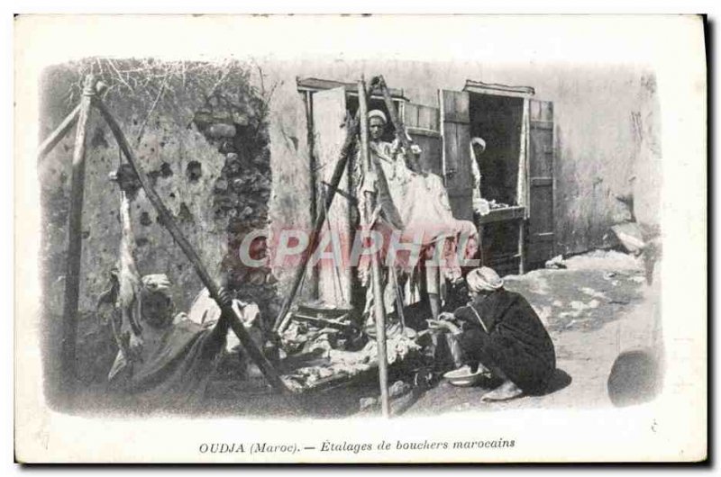 Old Postcard Oudja Etalages Moroccan butchers