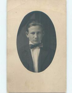 Pre-1920's rppc HANDSOME YOUNG MAN IN SUIT WITH BOW TIE HM0655