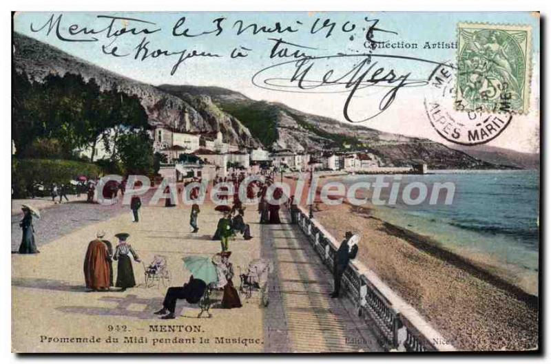 Old Postcard Menton Promenade du Midi during the Music