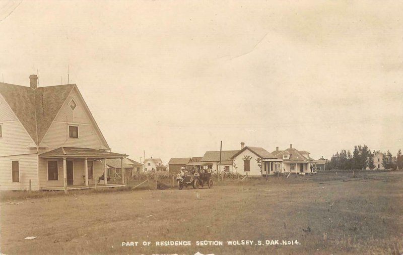 RPPC Residence Section WOLSEY, SD Houses, Car 1910 Vintage Photo Postcard