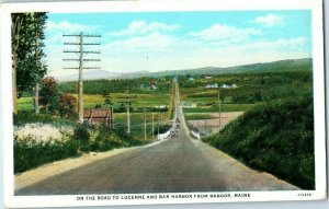 Old Cars on the road Lucerne & Bar Harbor from Bangor Maine Postcard