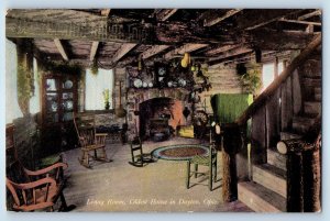 1910 Dayton Ohio Vintage Postcard Living Room Oldest House Interior View Antique