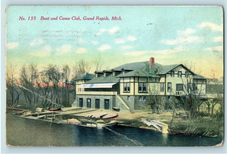 C.1910 No. 135 Boat & Canoe Club, Grand Rapids, MI Postcard P169