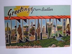 Greeting From Butler Large Letter Postcard Pennsylvania Linen Curt Teich PA