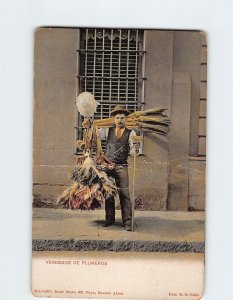Postcard Vendedor De Plumeros