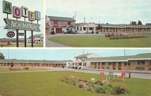 2~Chrome Postcards  St Ignace, MI Michigan  NORMANDY MOTEL Multi View ROADSIDE 