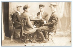 c1910s Young Children Gambling Drinking Poker Studio RPPC Photo Antique Postcard