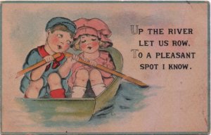 romance postcard: Up the River Let Us Row To a Pleasant Place I Know