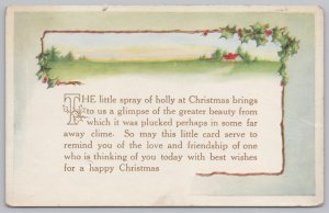 Holiday~Christmas~Summer Landscape~Holly~Vintage Postcard