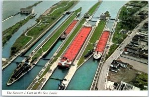 Postcard - The Stewart J. Cort in the Soo Locks - Sault Ste. Marie, Michigan