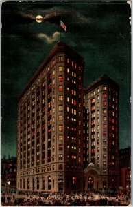 General Offices, B&O Railroad Moonlight Baltimore MD c1908 Vintage Postcard R14