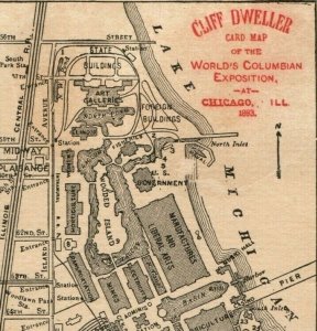 1893 Map Of World's Fair Cliff-Dweller Exhibit Balcony House Chicago B 7J