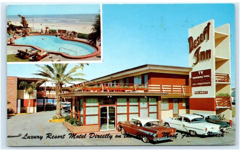 DAYTONA BEACH, FL Florida ~ Roadside DESERT INN  c1950s Cars Postcard