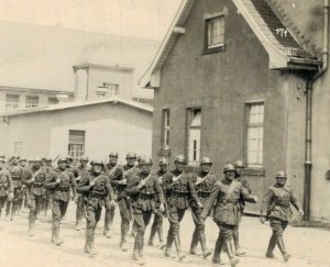 Military Belgian Army Photo World War 1 Soldiers Marching Vintage RPPC 07.69