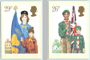 2 Postcards ROYAL MAIL Stamps 1982 GIRL GUIDES Brownies & BOY SCOUTS Cubs 4x6