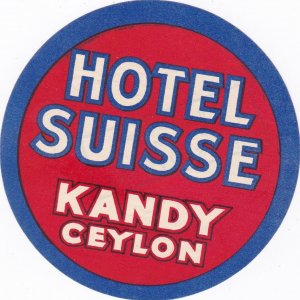 Sri Lanka Kandy Hotel Suisse Vintage Luggage Label sk3415