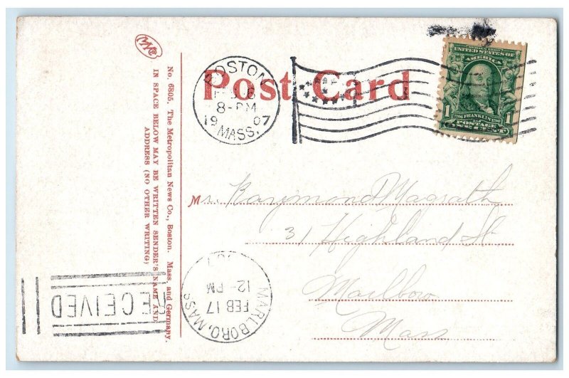 1907 Rows Wharf Water Front Docking Flags Ferry Smokestacks Boston MA Postcard