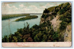 Savanna Illinois IL Postcard View Of Mississippi River From Bluffs 1908 Antique