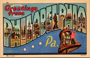 Vtg 1930s Large Letter Greetings from Philadelphia Pennsylvania PA Postcard