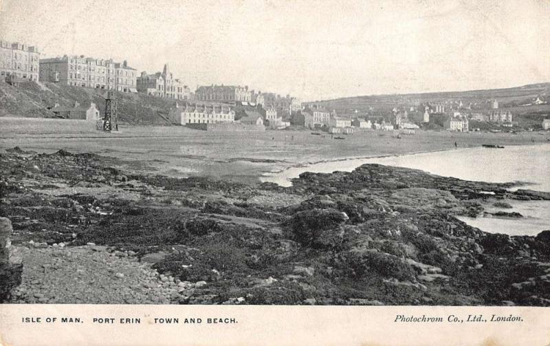 Port Erin Isle of Man birds eye view town and beach antique pc Y11563