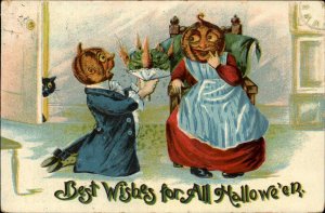 Halloween JOL Head People Romance Series 2276 c1910 Postcard