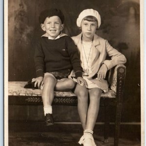 ID'd c1930s RPPC Cute Siblings Boy Girl Real Photo PC Charles, Helen Jarvis A122