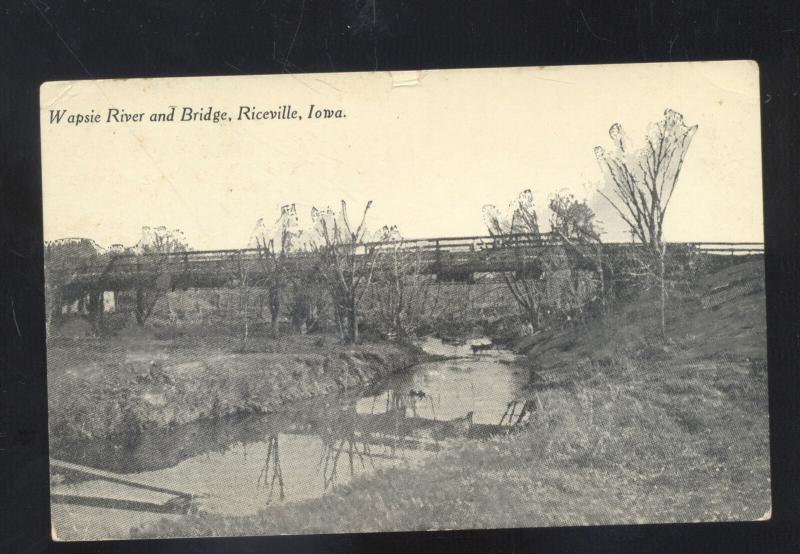 RICEVILLE IOWA WAPSIE RIVER BRIDGE ANTIQUE VITNAGE POSTCARD IA.