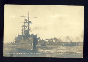 U.S.S. San Francisco Postcard, US Navy Cruiser In War Paint, Muller