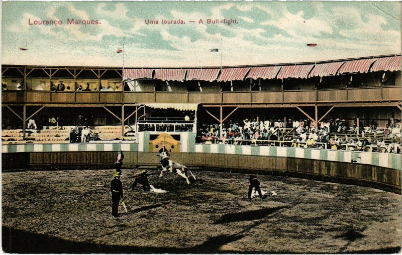 PC CPA MOZAMBIQUE, LOURENCO MARQUES, A BULL FIGHT, VINTAGE POSTCARD (b20761)