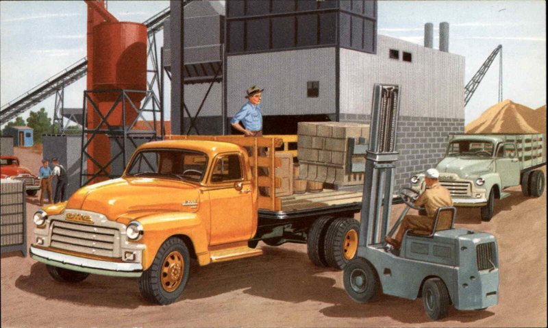 GMC Trucks Work Trucks Heavy Equipment Ad Advertising Vintage Postcard