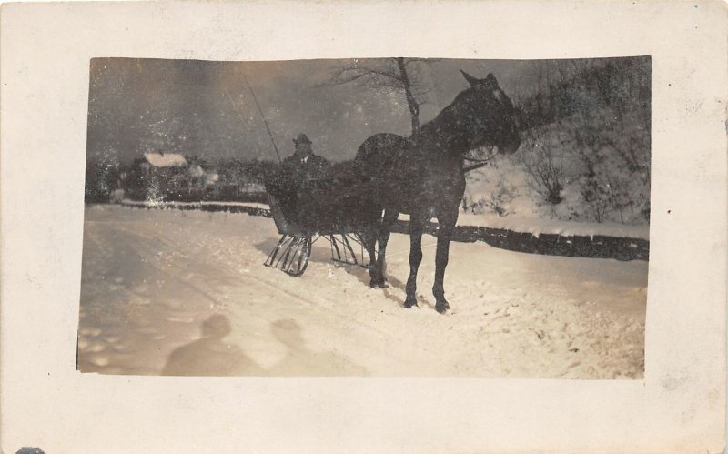 G80/ Interesting RPPC Postcard c1910 Winter Sleigh Horse Drawn Snow27