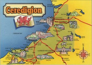 Maps Postcard - Map Showing Ceredigion, Wales   RR13037