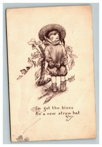 Vintage 1900's Comic Postcard Cobb Shinn Child in Straw Hat Sepia Print