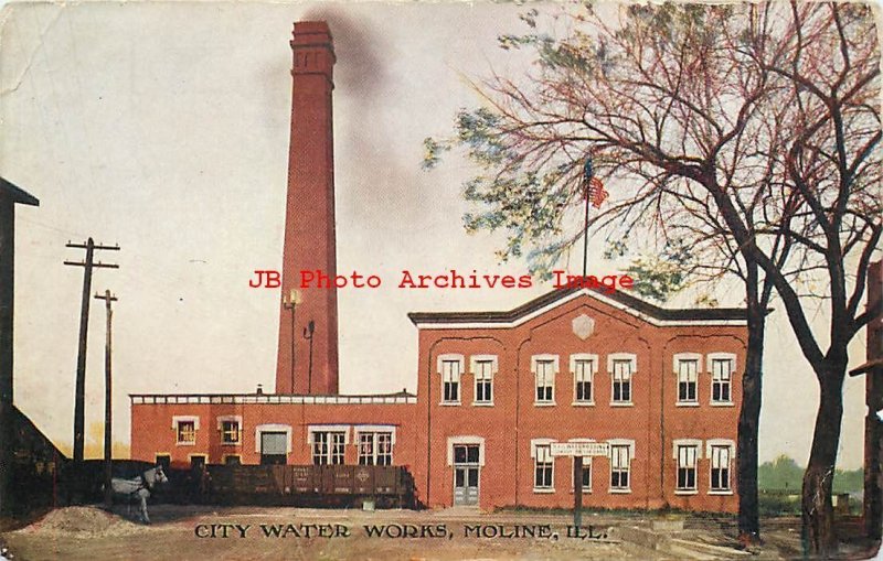 IL, Moline, Illinois, City Water Works, Exterior View, 1910 PM