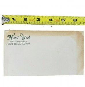 Hotel York Miami Beach FL Florida 1938 Stationary Envelope Paper Vintage Rare