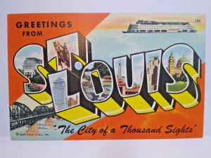 Greetings From St Louis Missouri Large Big Letter Postcard Linen Curt Teich Boat