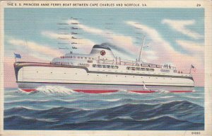 Virginia S S Princess Anne Ferry Boat Between Cape Charles and Norfolk 1938