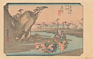 Okitsu River Two Sumo Wrestlers-Utagawa Hiroshige 1900s JAPAN POSTCARD