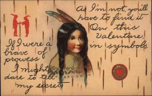 Valentine Native American Indian Brave of Prowess c1910 Postcard