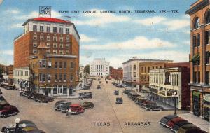 1943 Texarkana AR State Line Avenue State Line Storefronts Old Cars Postcard