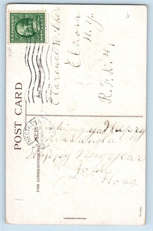 Ellen Clapsaddle Signed Postcard Christmas Greeting Bell Berries Schenectady NY