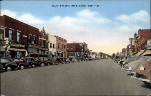 Rice Lake Wisconsin WI Main St. c1940s Postcard