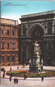 Italy Milano Monumento a Leonardo da Vinci Milan Vintage Postcard 09.50