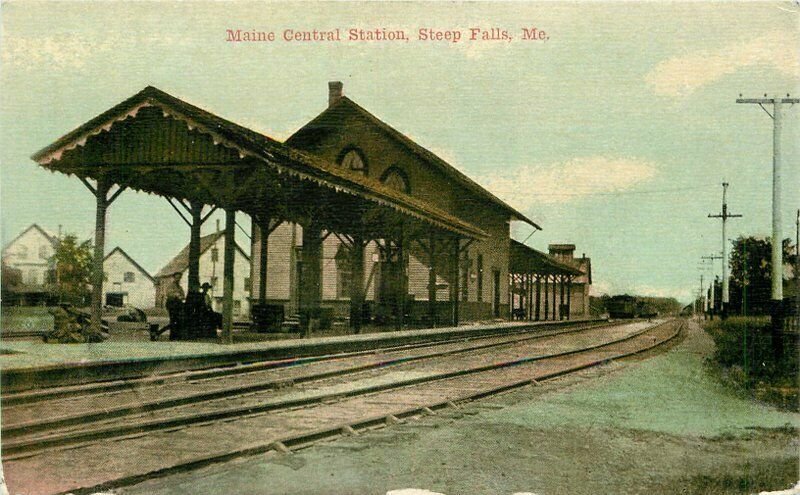 Steep Falls Maine Central Station Prilay C-1910 Postcard railroad 21-11050