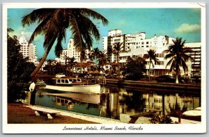 Miami Beach Florida 1961 Postcard Luxurious Hotels Boats