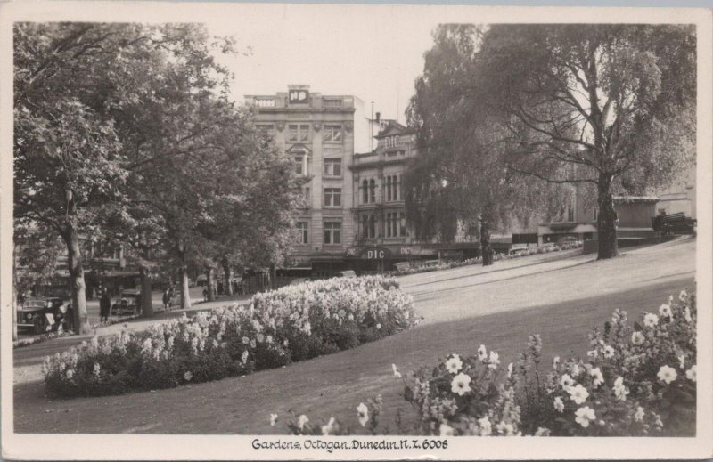 RPPC Postcard Gardens Octagon Dunedin NZ New Zealand