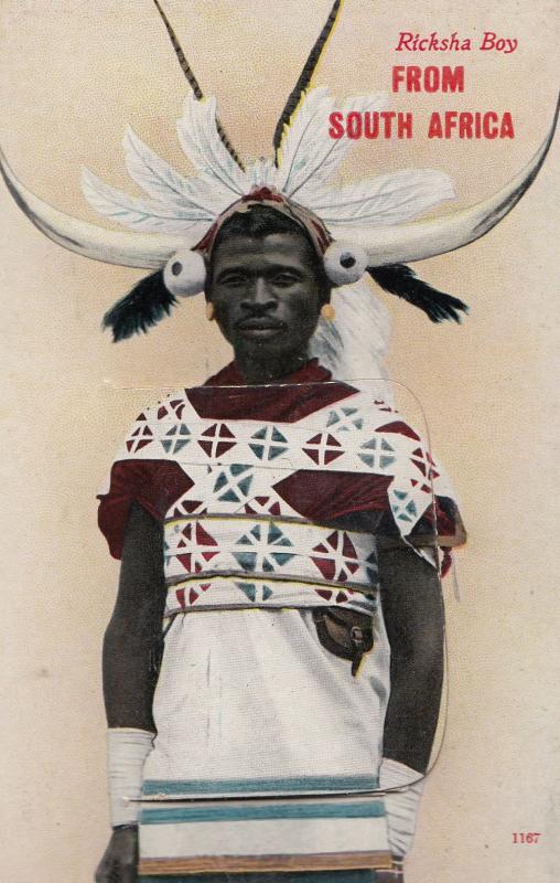 South Africa Mailing Novelty Folding Ricksha Boy Old African Postcard