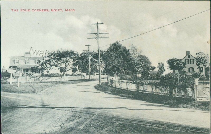 Egypt, Massachusetts - The Four Corners, street view - Vintage MA Photo Postcard 