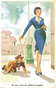 Comic Man As A Dog For His Lady Vintage Postcard B59