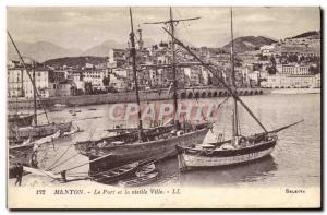 Old Postcard Menton Boat Harbor and Old Town